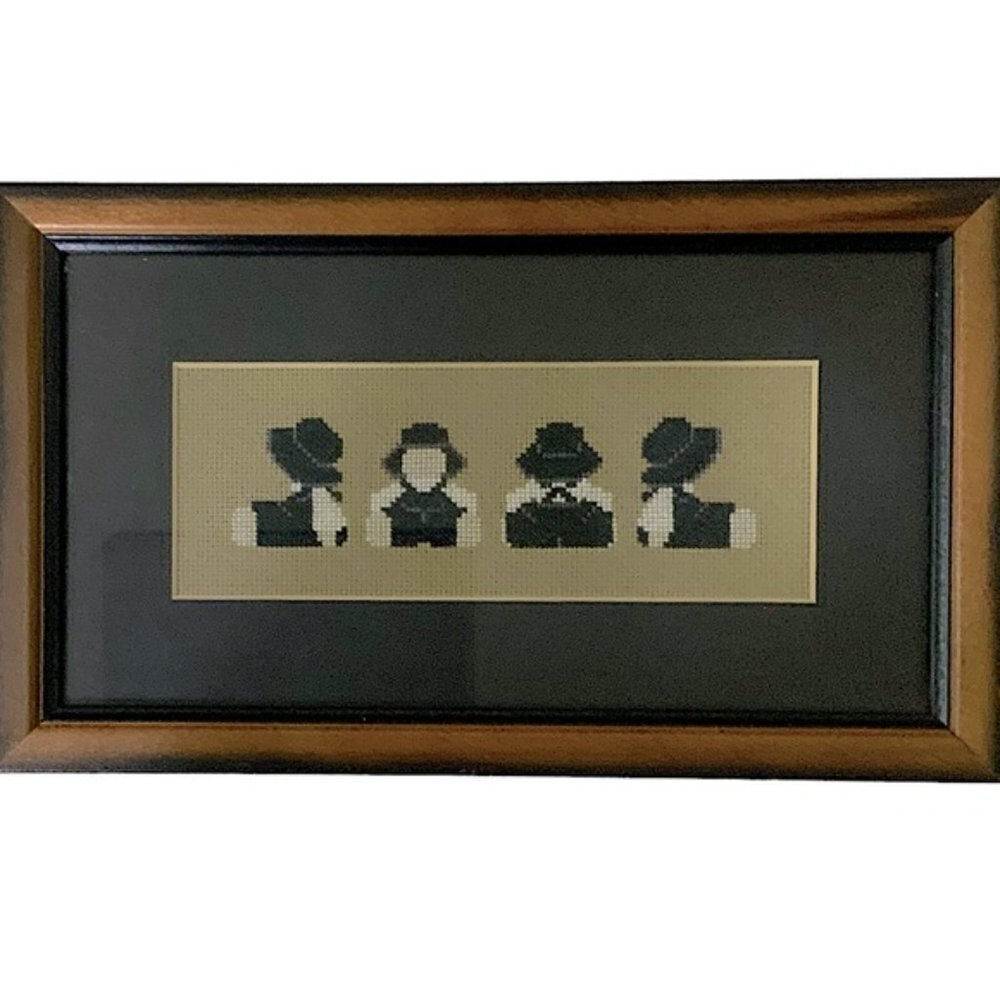 Amish Wall Decor Vintage Needlepoint Traditional Dressed Farmhouse Black White - Picture 16 of 16